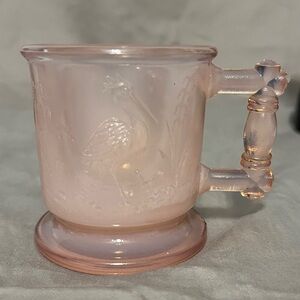 Vintage Degenhart Glass Peacock and Stork Childs Mug